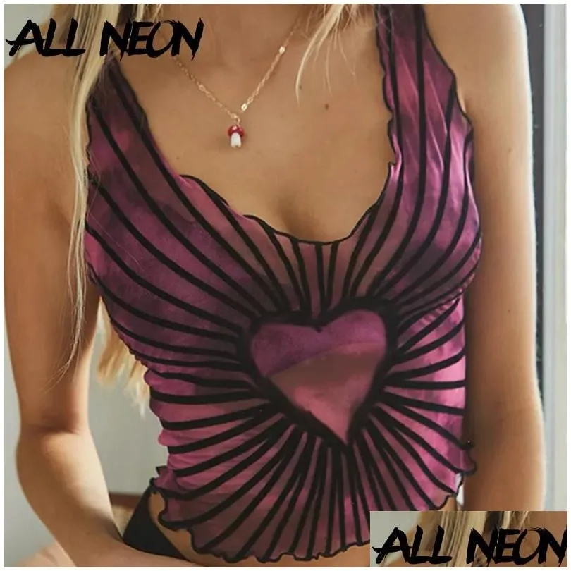 Women039s Tanks Camis ALLNeon Pastel Goth Striped Tie Dye Lettuce Trim Egirl Aesthetics Heart Print Uneck Sleeveless Y2K Cr1086153