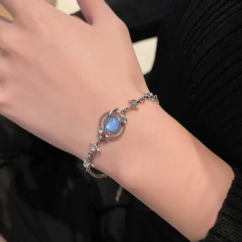 Charm Bracelets 2023 New Korean Fashion Jewelry Personalized Design Planet Surrounding Bracelet for Women`s Blue Opal Chain Bracelet