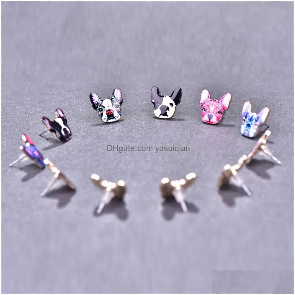 Stud Cute Enamel Printing Dog Earrings For Women Colorf Puppy Animal Cartoon Ethnic Fashion Jewelry Gift Drop Delivery Dhylg