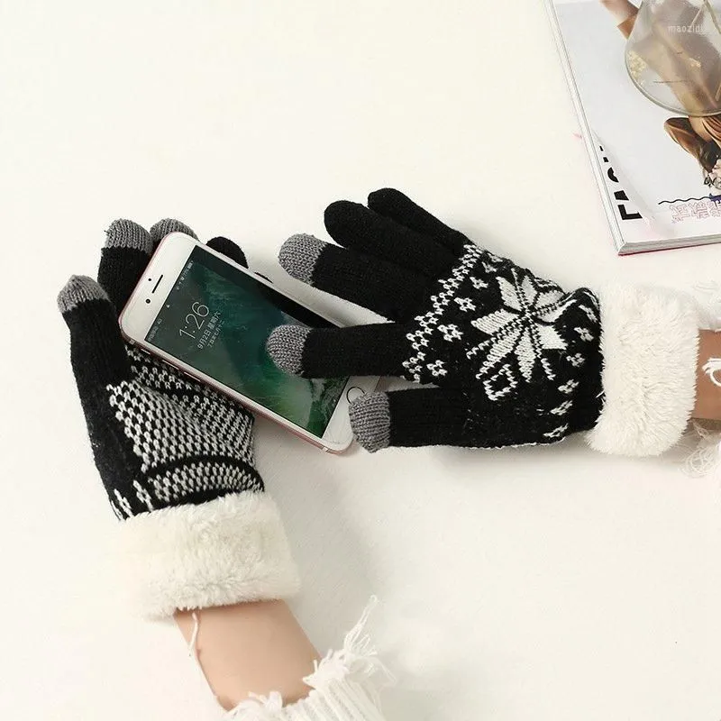 Cycling Gloves Plush Warm Fashionable Snow Deer Autumn Women`s Knitting Thickened And Winter