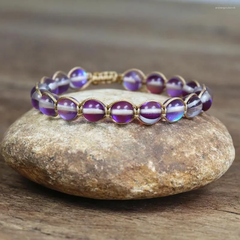Charm Bracelets 8mm Labradorite Beaded String Braided Bracelet Friendship Yoga Bohemian Wrap Women Handmade Jewelry