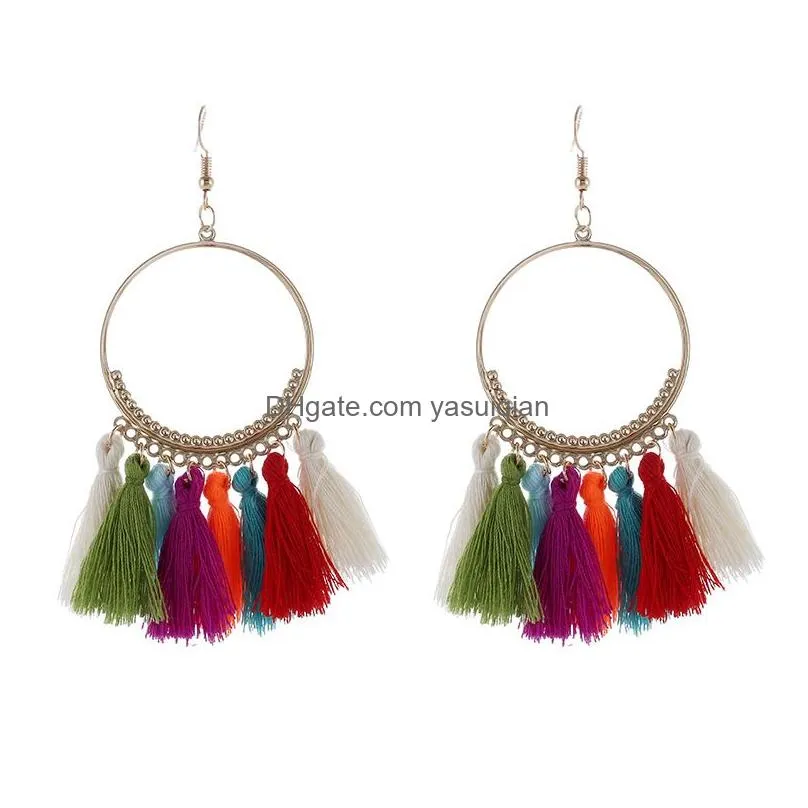 Dangle & Chandelier Trendy Bohemian Ethnic Fringe Tassel Drop Earrings For Women Gold Big Hoop Statement Earring Fashion Boho Girls D Dhqxa