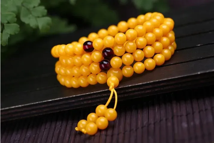 Strand Chicken Butter Yellow Beeswax Bracelet 108 Old Prayer Beads Ambe R Necklace Sweater Chain Matching Certificate