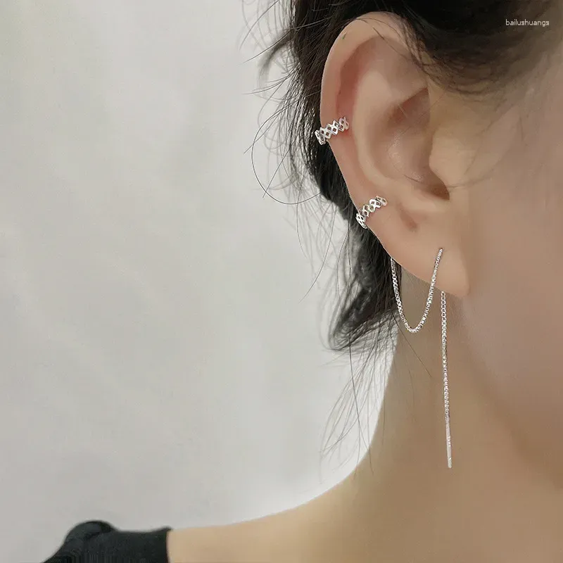 Backs Earrings 1pc Tassel Non-Piercing Cuff Ear Clip Earring Women Silver Color Minimalist Geometry Fake Cartilage Piercing Jewelry