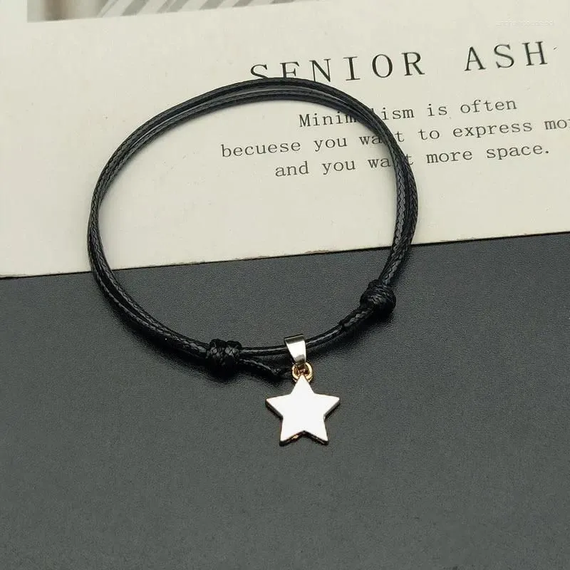 Charm Bracelets 2PCS/SET Couple Bracelet Five-pointed Star Shape Black And White Leather Rope Pendant Men Women Alloy Jewelry Gift