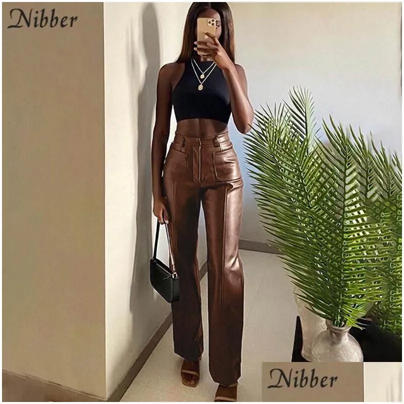 Women`S Pants & Capris Nibber Luxurious Faux Leather Vintage Y2K Leisure Straight For Women Autumn Winter Office Lady Slim Design Tro Dhg8D