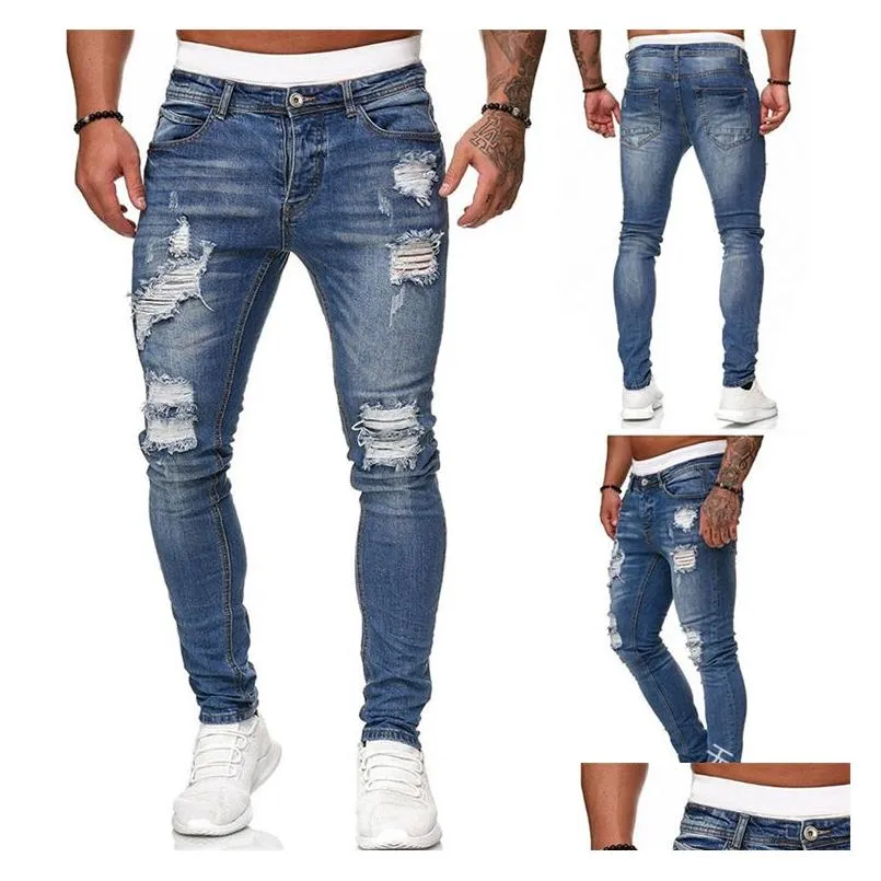 Men`S Jeans Mens 5 Colors Ripped Died Hole High Street Classic Black Blue Gray Denim Pants Splice Slim Pencil Drop Delivery Apparel C Dhrdw