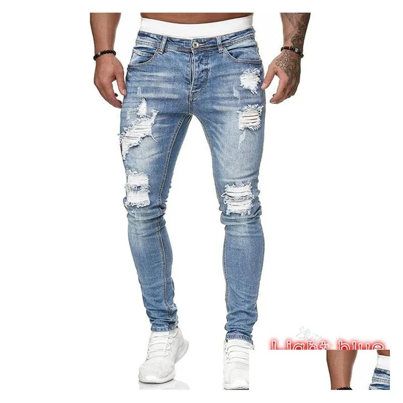 Men`S Jeans Mens 5 Colors Ripped Died Hole High Street Classic Black Blue Gray Denim Pants Splice Slim Pencil Drop Delivery Apparel C Dhrdw