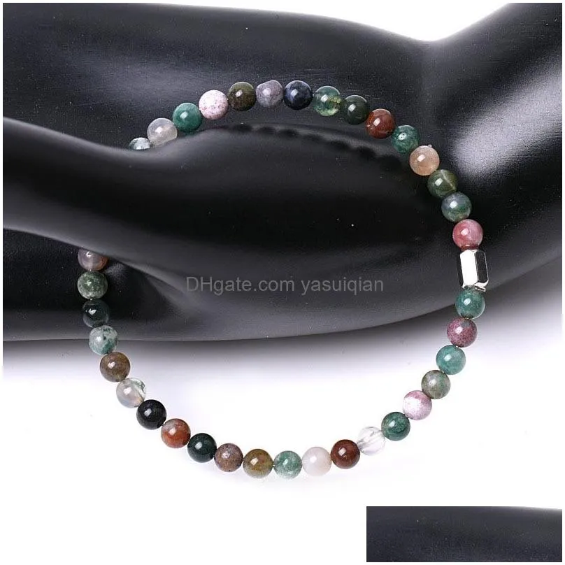 Beaded Natural Stone Indian Agate Rond Bead Bracelets Couple Lotus Christmas Tree Charm Bracelet Women Fashion Jewelry Drop Delivery Otaek