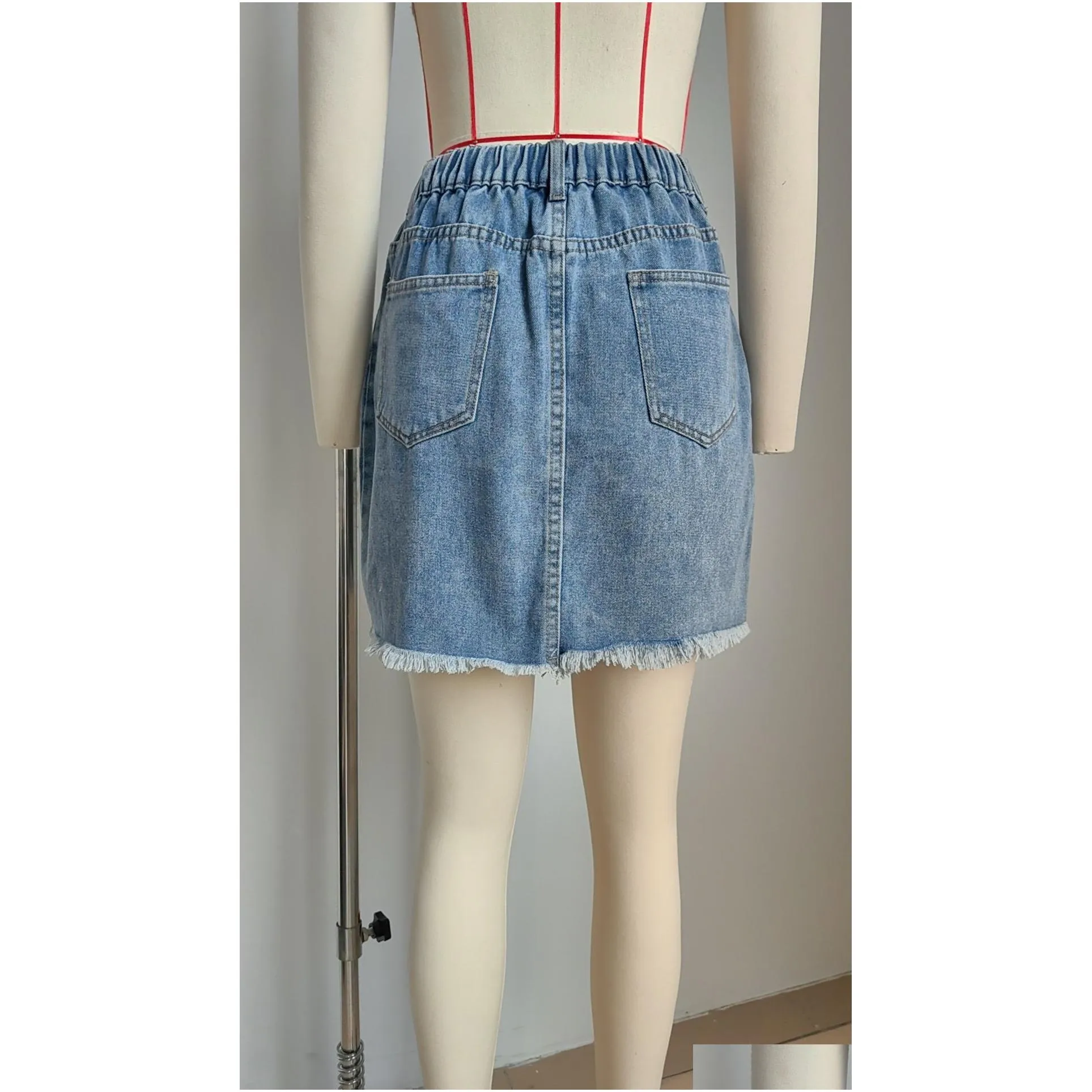 Skirts for Women Denim Mini Skirt Bodycon Trendy Summer Casual Jean Skirt Elastic Waist Plus Size S M L XL XXL