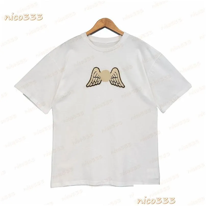 23ss Newest Flocked wings letter print pattern cotton loose versatile casual men and women round neck short sleeve198P