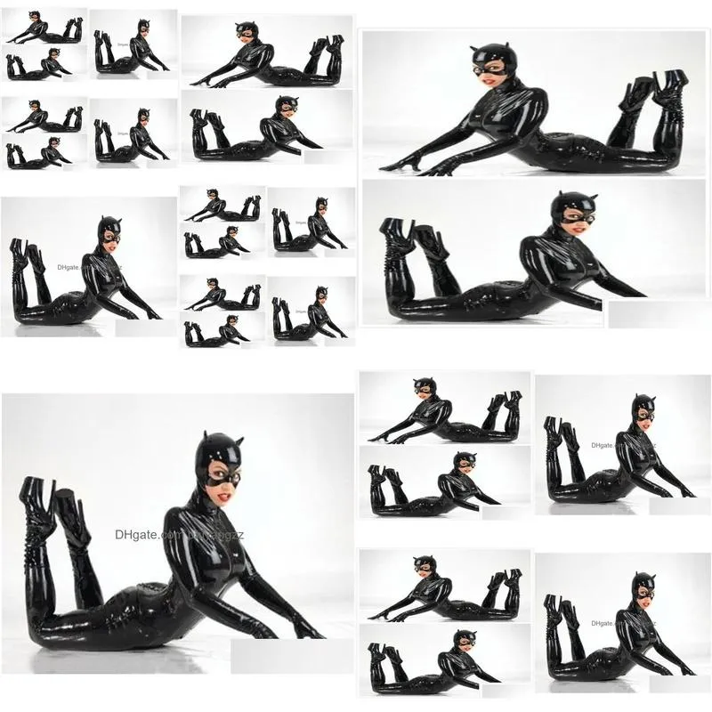 plus size women pu leather catsuit sexy catwoman cosplay costume stretchable bodysuit 2 way zipper footed jumpsuit with mask1931204