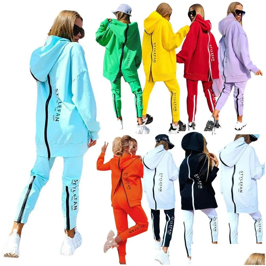 Women`S Tracksuits Womens Two Piece Set Tracksuit Jogging Suit Streetwear Running Sportswear Zipper Hoodies Long Pant Drop Delivery A Dh3Gb