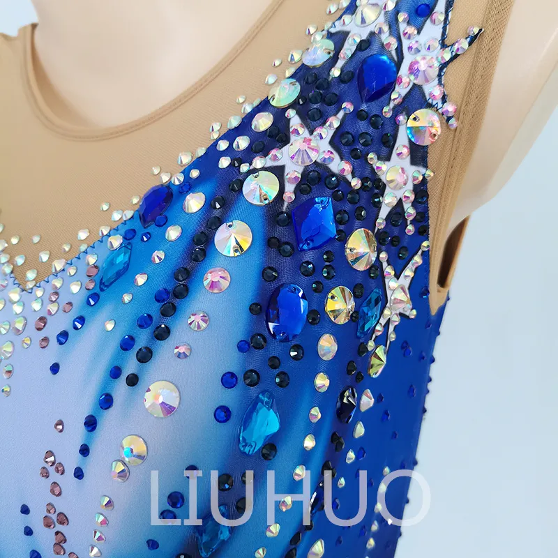 LIUHUO Customize Colors Rhythmic Gymnastics Leotards Girls Women Competition Artistics Gymnastics Performance Wear Crystals Blue BD1738