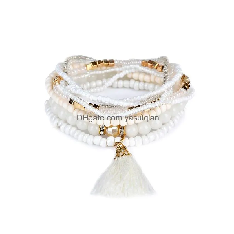 Charm Bracelets 6 Colors Boho Beach Mtilayer Crystal Tassel Beaded For Women Bohemian Layered Beads Chains Wrap Bangle Fashion Drop D Dhtlu
