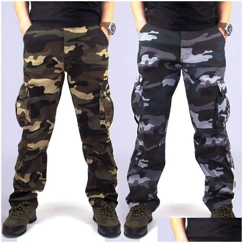 Men`S Pants Mens Cargo Outwear Camouflage Baggy Combat Mti-Pockets Casual Trousers Overalls Army Tactical Size 44 Drop Delivery Appar Dhra2