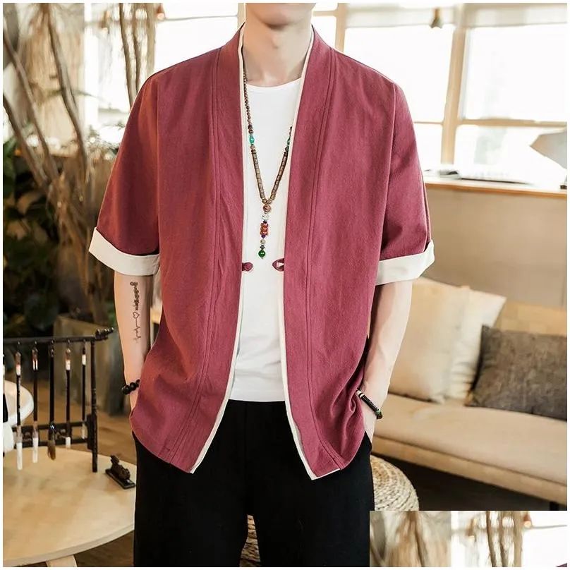 Men`S Jackets Male Jacket Japanese Streetwear Vintage Mens Clothing Chinese Linen For Men Clothes Kimono Drop Delivery Apparel Outerwe Dh5Xx
