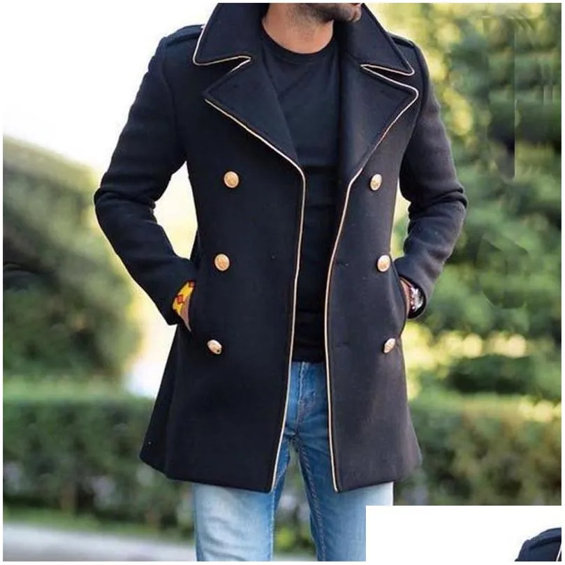 Men`S Wool & Blends Designer Mens Lapel Neck Double Breasted Slim Fit Coat Jackets Men Autumn Winter Warm Coats Casual Fashion For Mal Dhiyg