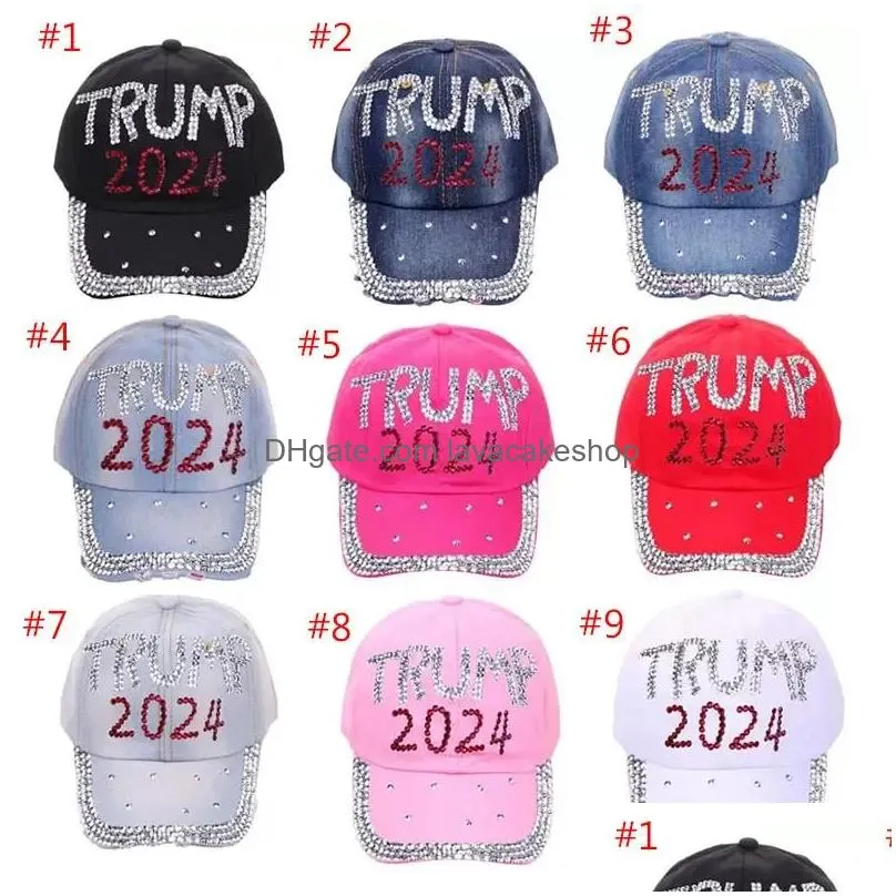 Party Hats Trump 2024 Denim Hat Casual Diamond Baseball Cap Adjustable Cotton Wholesale Drop Delivery Home Garden Festive Supplies Dhonp