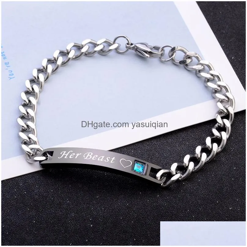 Charm Bracelets Fashion Her King And His Queen Couple For Women Men Beast Beauty Personalized Bangle Jewelry Gift Drop Delivery Dhw7R