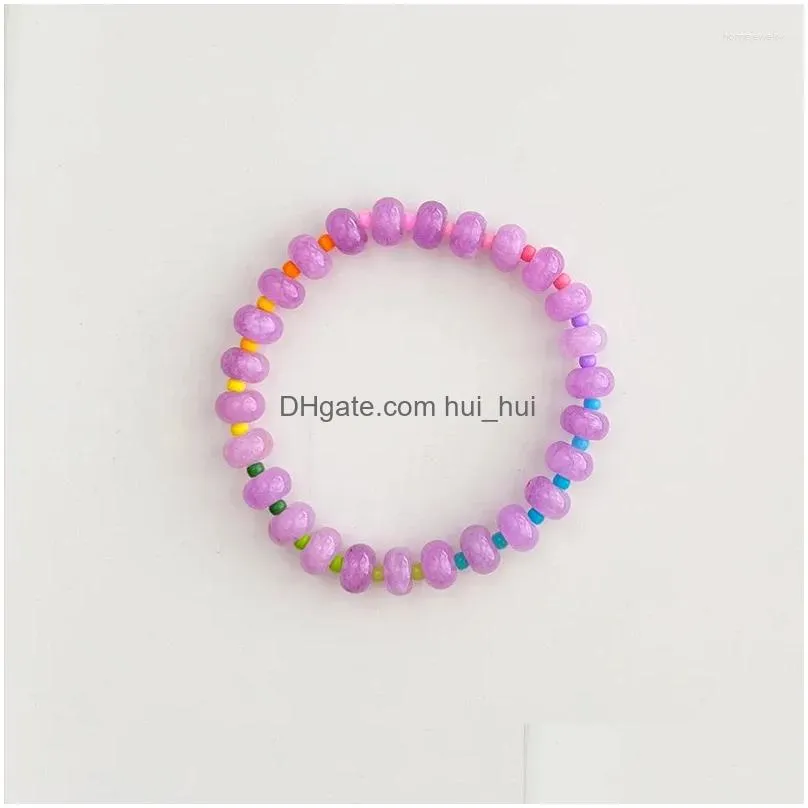 strand rainbow gradient natural stones beads bracelets colored glass rice stretchy bangle womens summer jewelry