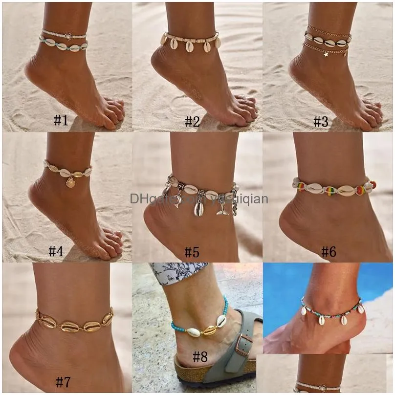 Anklets Bohemian Turtle Shell Summer Beach Anklet For Women Tortoise Seashell Charm String Beads Chains Ankle Bracelets On Leg Boho J Dhdf1