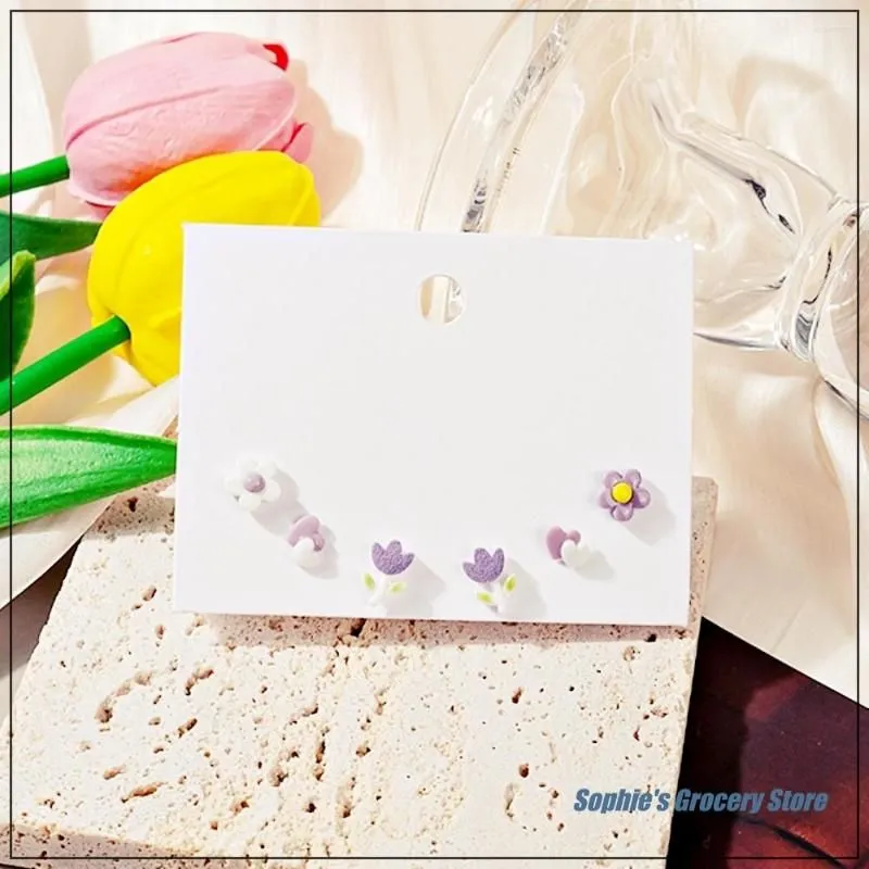 Stud Earrings LANIWOO Summer Ceramic Tulip Flower 3 Pieces Set Exquisite Small Luxury Earpiece S925 Silver Needle