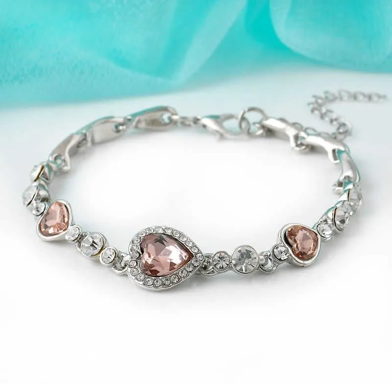 Charm Bracelets Ocean Heart Crystal Rhinestone Bracelet For Women Femme Girl Gift Stainless Steel Chain Bracelets Z0426