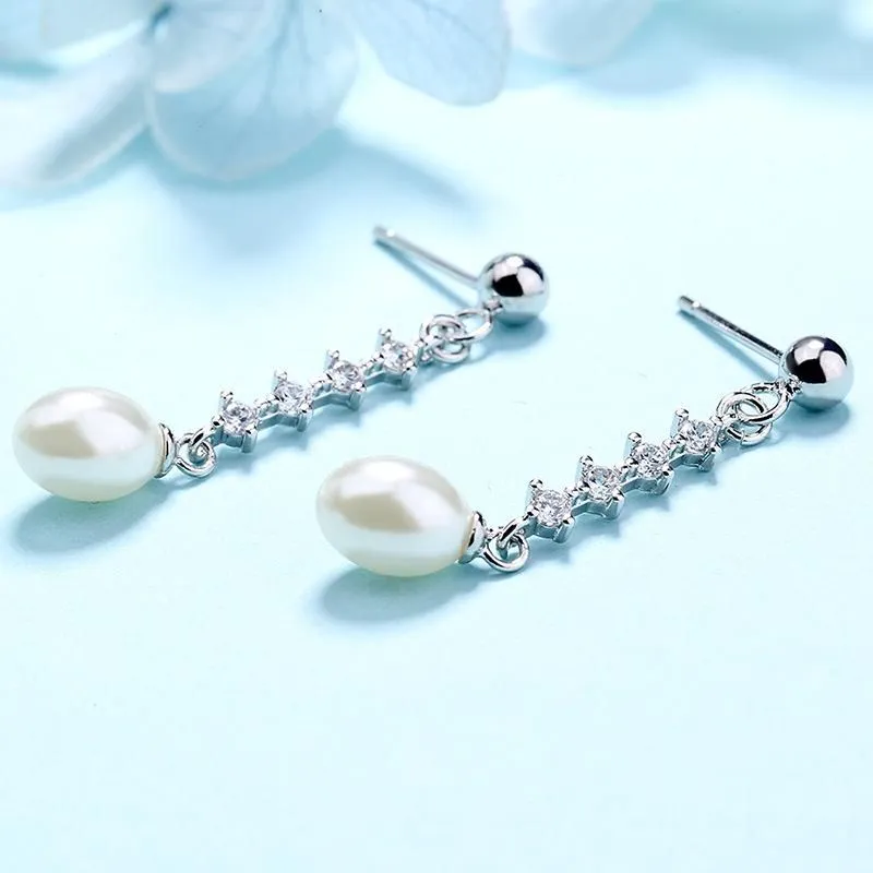 Dangle & Chandelier Utimtree Elegant Pearls CZ Zircon Earrings For Women Long Tassel Statement Drop Earring JewelryDangle