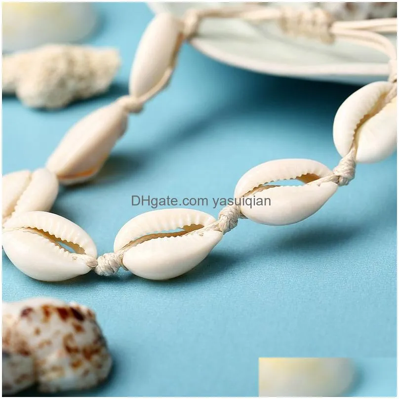 Beaded Bohemian Sea Shell Bracelet For Women Girls Handmade String Rope Seashell Chains Men Summer Beach Wrap Bangle Fashion Boho Jew Dhdcp