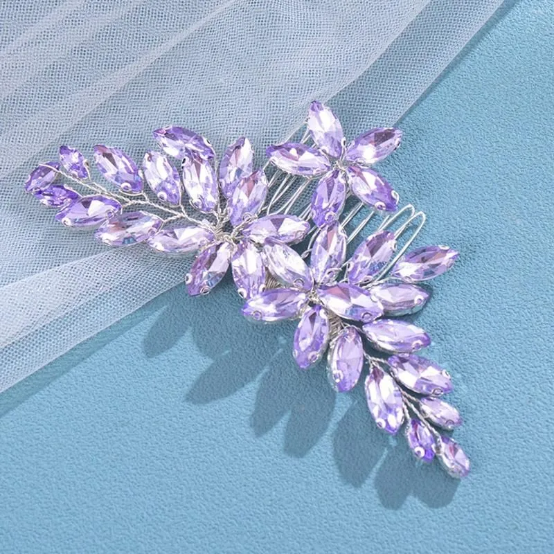 Hair Clips Bride Wedding Combs Purple Rhinestone Designs Silver Plated Metal Headpieces Fairy Crystal Headdress Jewelry For Women