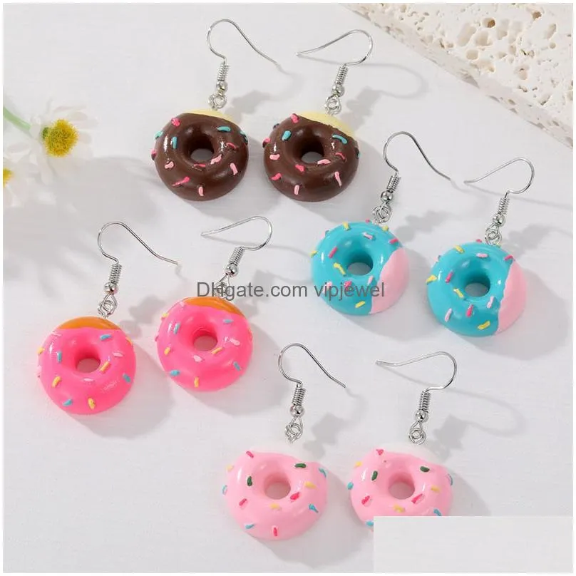 Charm Resin Drop Diy Cute Girls Gift Eardrop Funny Food Snacks Donut Candy Chocolate Gum Stberry Biscuit Earrings For Women Delivery Dhfpk