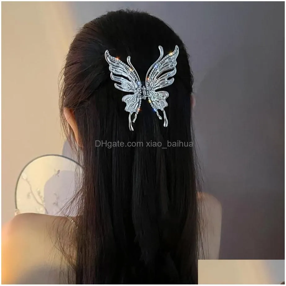 Hair Clips & Barrettes Butterfly Pearl Geometric Metal Claw Gold Hollow Hairpin Jewelry Hairs Accessories For Women Girl Drop Deliver Dh6Du