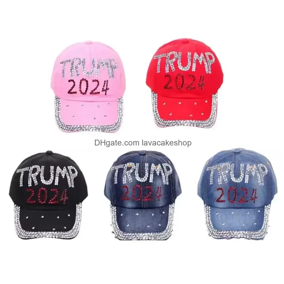 Party Hats Trump 2024 Denim Hat Casual Diamond Baseball Cap Adjustable Cotton Wholesale Drop Delivery Home Garden Festive Supplies Dhonp