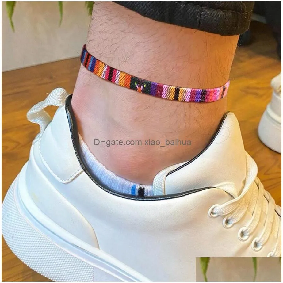 Anklets Bohemia Mticolor Handmade Woven For Women Men New Rope Chain Adjustable Bracelets Fashion Beach Anklet Drop Delivery Jewelry Dhyhe