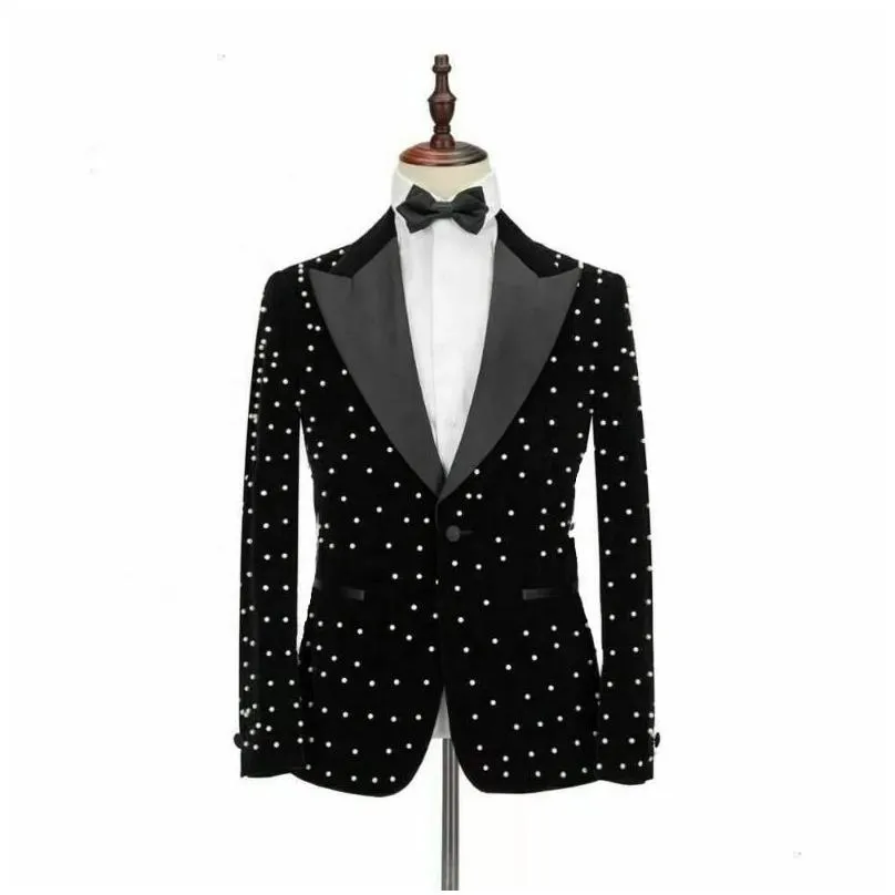 Men`S Suits & Blazers Mens Black White Polka Dots Veet Men Costume Homme Groom Tuxedos Wedding Slim Fit Party Blazer Landuxiu Drop De Dhelo