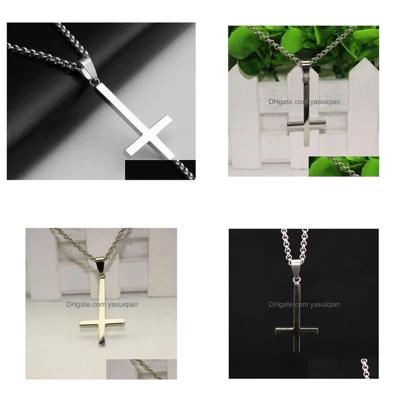 Other Inverted Cross Of St Peter Titanium Steel 316L Stainless Pendant Necklace Lucifer Satan Fashion Vintage Punk Jewelry Drop Delive Otkqp