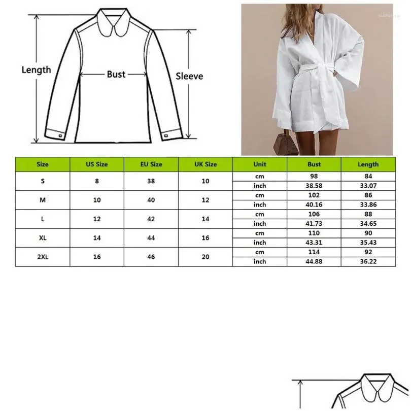 Women`s Swimwear Summer Cotton Shirtdress Long Sleeve Swimsuit Cover-Ups White Cardigan Beachwear Sun Protection Self Belted Kimono