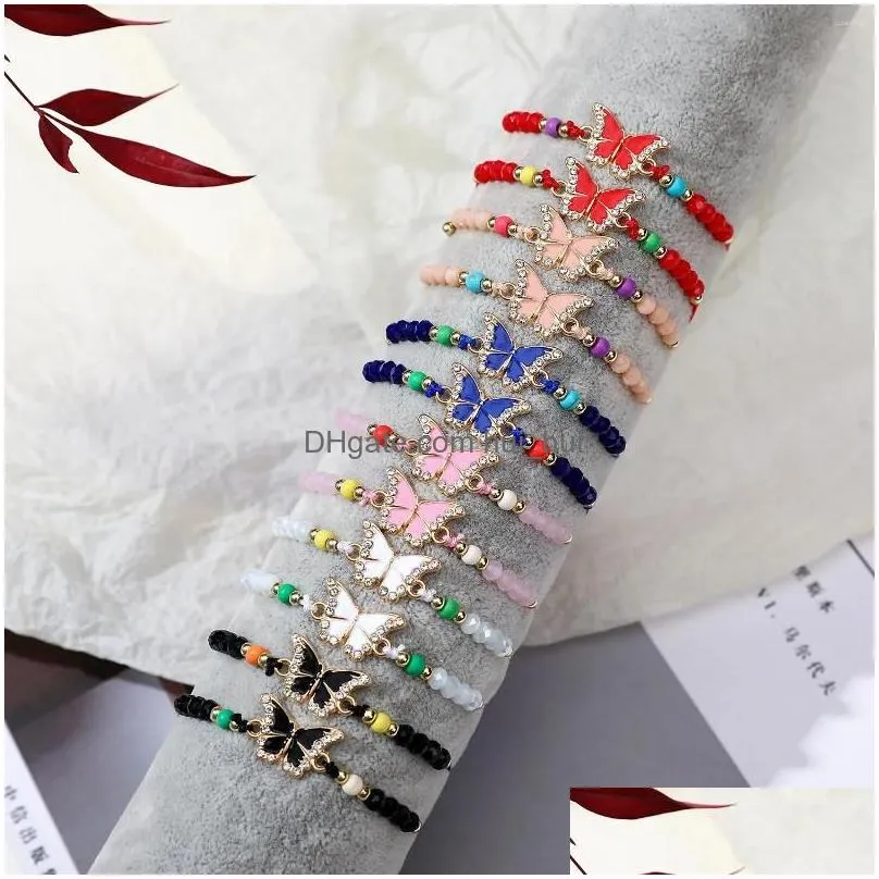charm bracelets 12pcs/lot colorful beautiful butterfly fashionable pendent cubic zircon bracelet for women girl