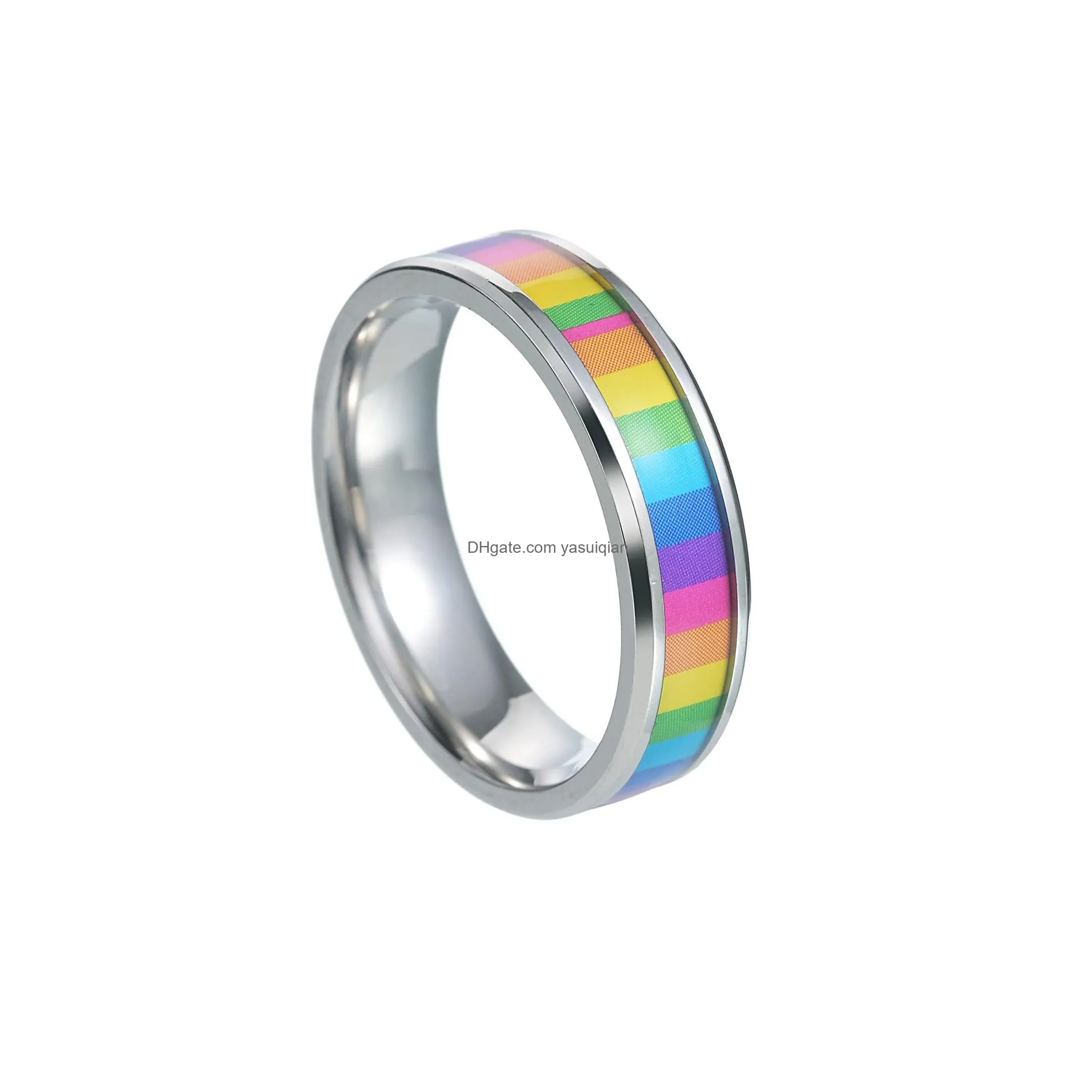 Band Rings Stainless Steel Rainbow Flag Ring Lesbian For Women Girl Fashion Jewelry Drop Delivery Otmz3