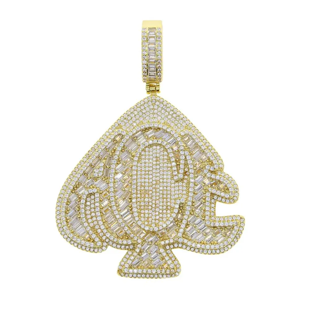 Charms Iced Out Bling Heart Letters ACE Pendant Necklaces Gold Silver Color 5A Zircon Poker Charm Men`s Hip Hop Jewelry 230908