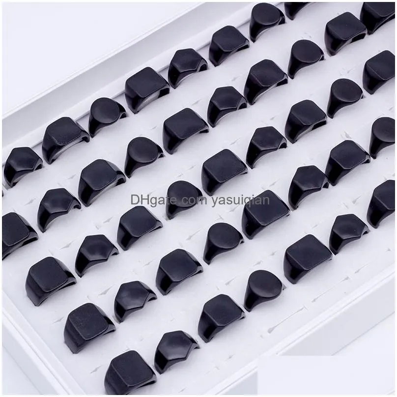 Band Rings Mens Fashion 50Pcs/Lots Black Smooth Geometry Metal Ring For Women Jewelry Size 17Mm To 21Mm Mix Drop Delivery Otqjl