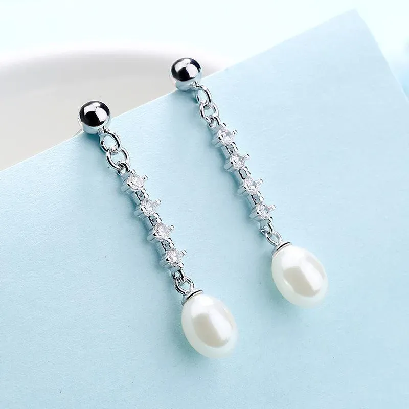 Dangle & Chandelier Utimtree Elegant Pearls CZ Zircon Earrings For Women Long Tassel Statement Drop Earring JewelryDangle