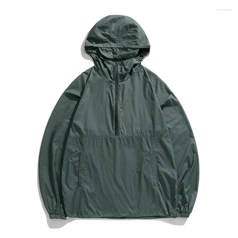 Men`s Hoodies Half Zipper Hoodie Men Sweatshirt Sun Protection Loose Streetwear Military Tactical Jackets Quick Dry Long Sleeve Coats