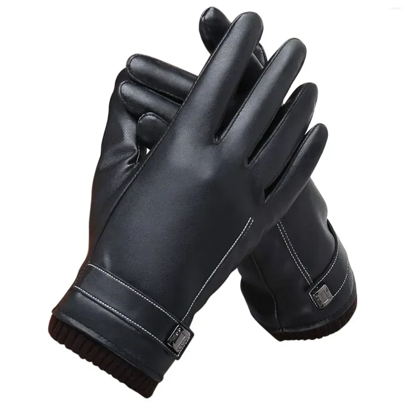 Cycling Gloves Winter Waterproof Pu Leather Thermal Fleece For Motorcycle Bicycle Bike Touch Screen Men Women Track Mitts