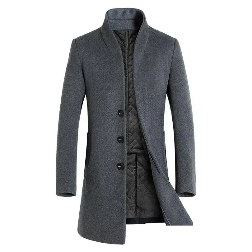 Men`S Wool & Blends Mens Winter Coat Slim Fit Jackets Casual Warm Long Windbreaker Jacket And Men Pea Drop Delivery Apparel Clothing O Dhjk8