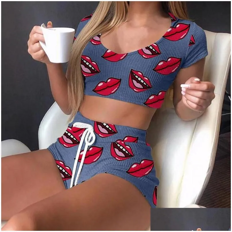 Women039s Sleepwear 2022 Pyjamas Women Camisole Sleep Wear Pajamas Heart Print Nightgown Ruffled Flounce Shorts Lingerie Set Ho8577032