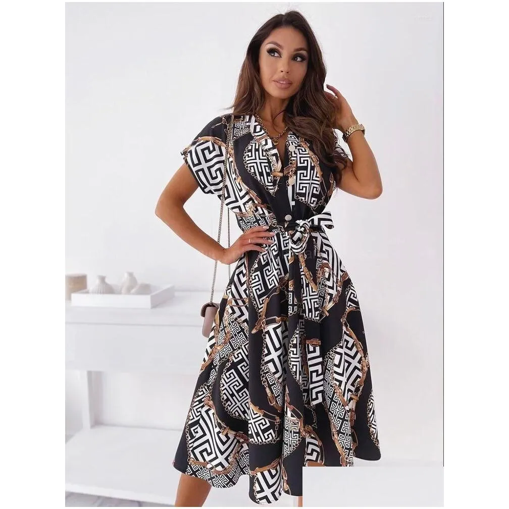Basic & Casual Dresses Y Party Women Printed Chiffon Dress Summer Knee-Length A-Line Double Lined Boho Club Blouse Drop Delivery Appa Dhqkf