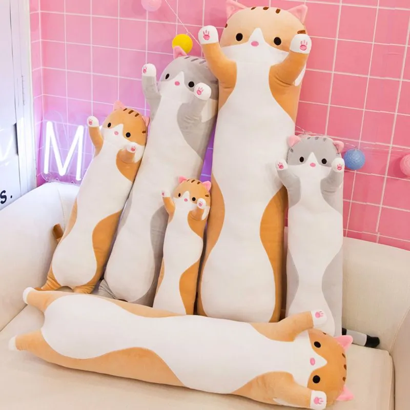 20in Cute Soft Long Cat Pillow Stuffed Plush Toys Office Nap Pillow Home Comfort Cushion Decor Gift Doll Child