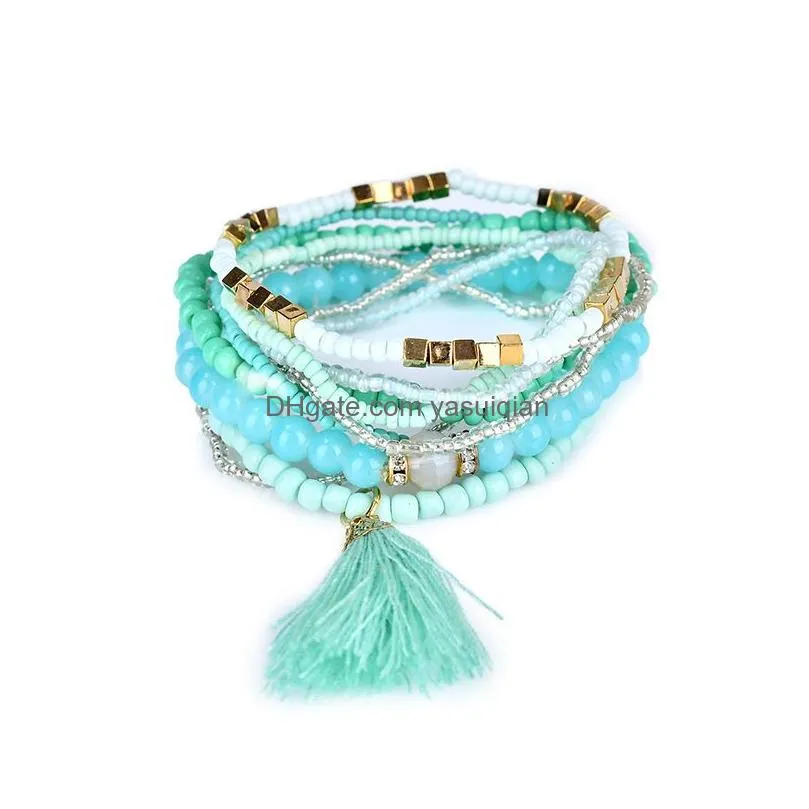 Charm Bracelets 6 Colors Boho Beach Mtilayer Crystal Tassel Beaded For Women Bohemian Layered Beads Chains Wrap Bangle Fashion Drop D Dhtlu